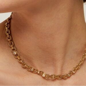 Gold Mistral Necklace with mother of Pearl and Crystal Details - Women Jewelry